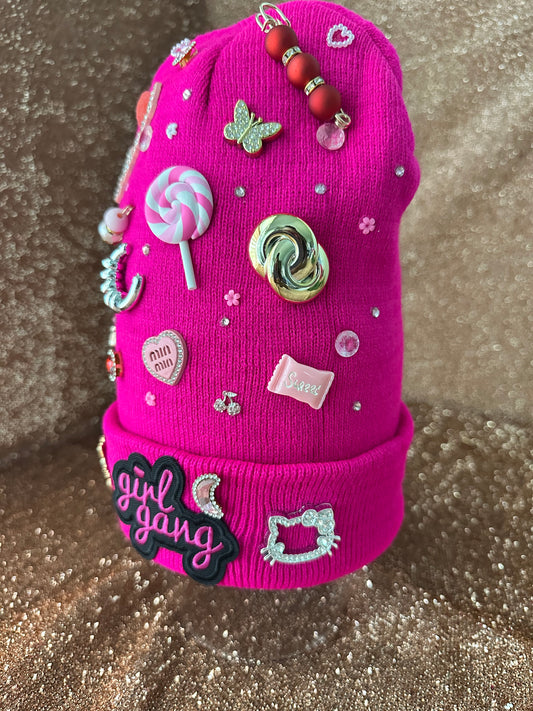 Main Character Beanie- Pink Bling