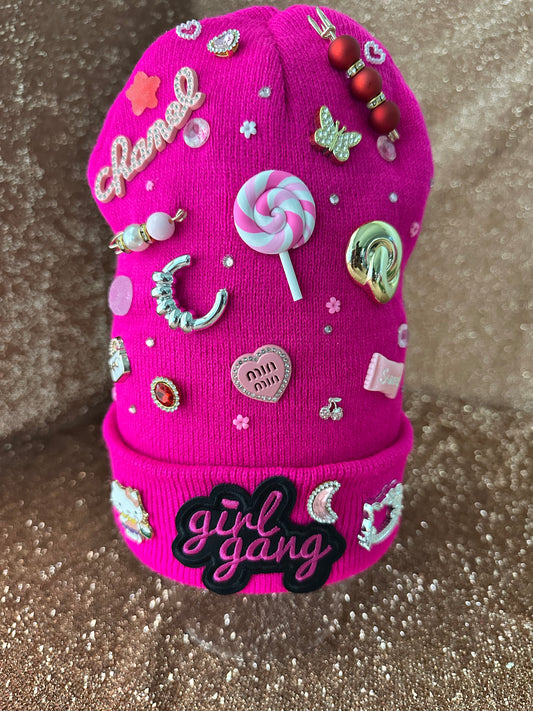 Main Character Beanie- Pink Bling